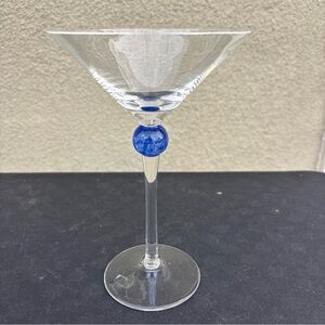 Vintage Crate & Barrel Martini Glass Blue sphere blown glass - HARD TO FIND
